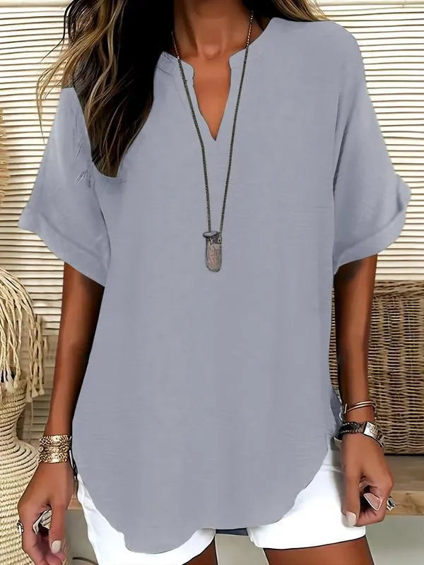 üî•Women's Plain Short Sleeve Blouse, Casual Solid Color Top for Daily Wear, Ladies Clothes for All Seasons