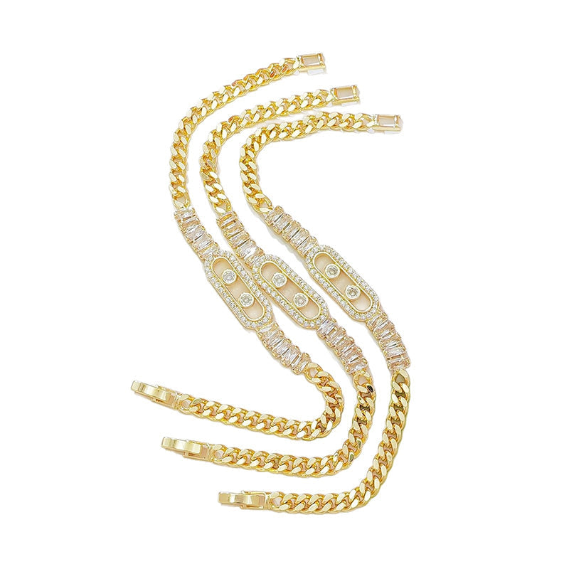 üìø LIMITED-TIME 40% OFF! üí• Women's Gold-Tone Cubic Zirconia Chain Bracelet ‚Äì Cuban Link, Zircon Accents, Fold-Over Clasp ‚ú®