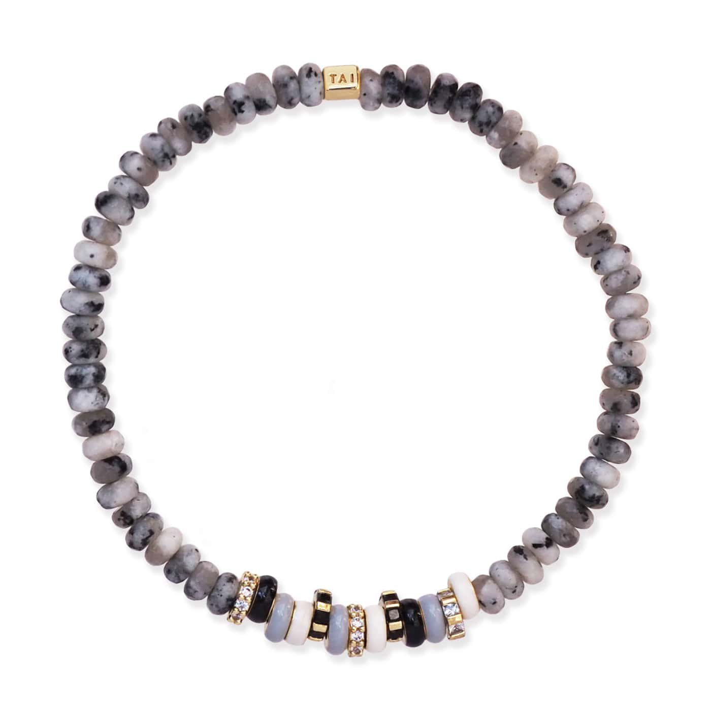 Semi-Precious Stretch Bracelet with Colored and CZ Rondelles