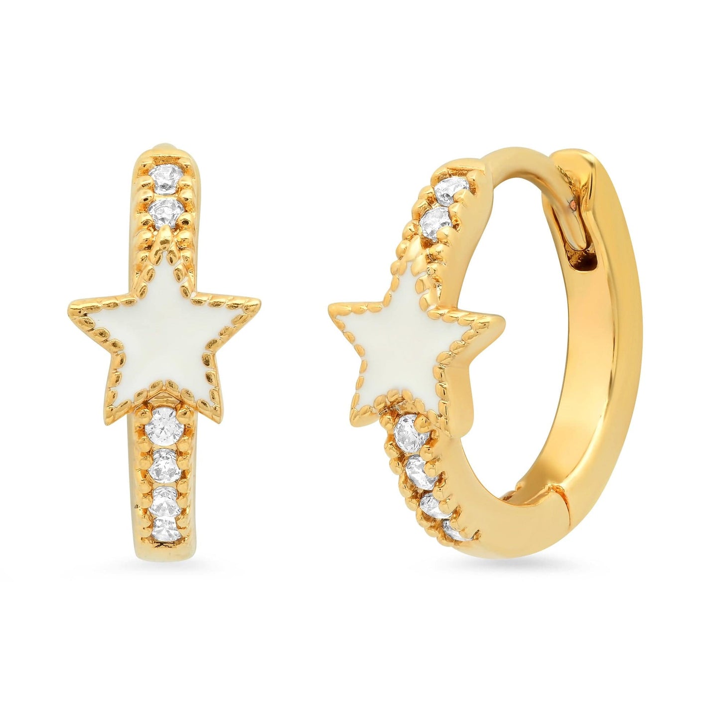 Pave CZ Gold Huggie with Enamel Star