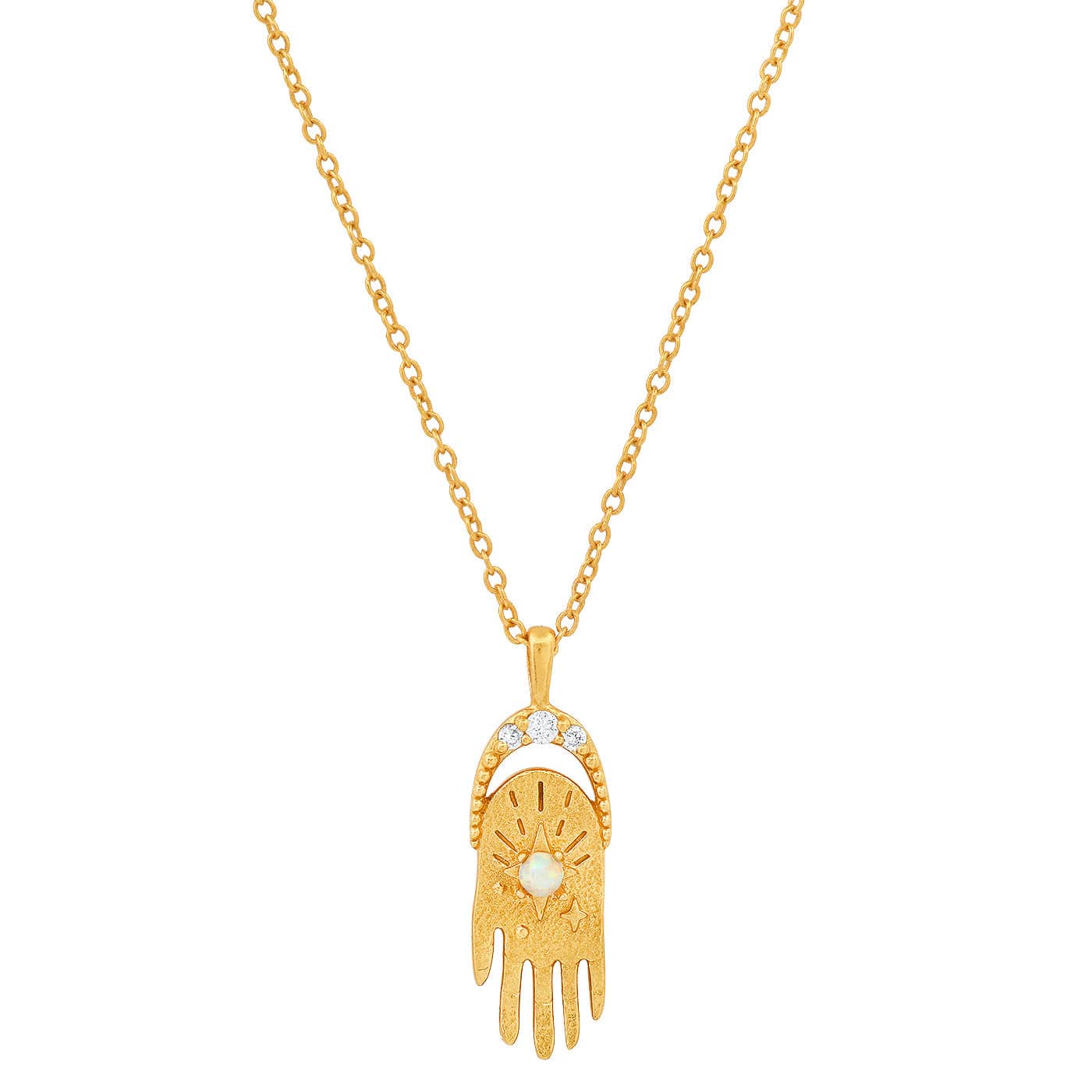 Hamsa Necklace with CZ and Opal Accents