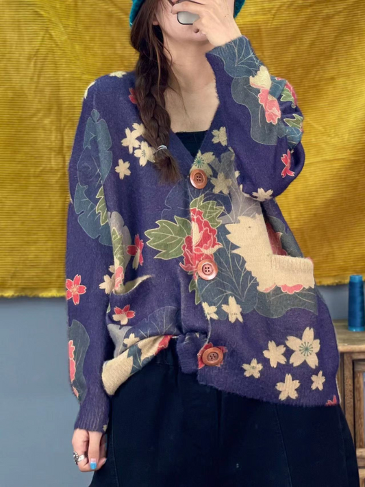 Classic Women's Printed Knitted Cardigan | Eva Trends