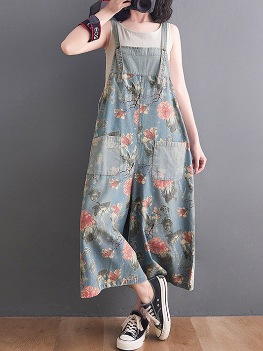 Vintage Garden Denim Dungarees for Women