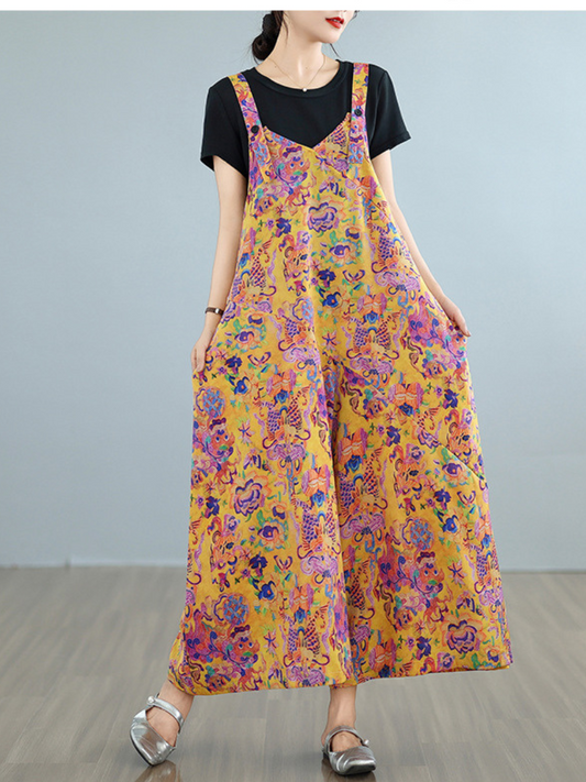 Casual Floral Print Baggy Overalls for Women with Pockets | Eva Trends