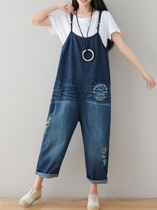 Graphic Detail Washed Denim Overalls
