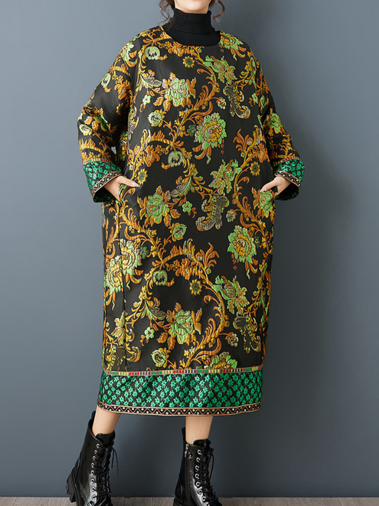 Baroque Jacquard Quilted Midi Dress in a Relaxed Cocoon Silhouette