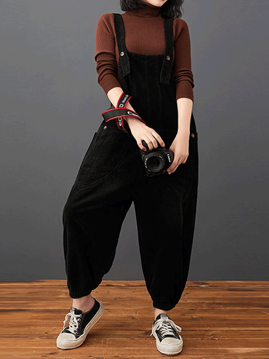 Cotton Corduroy Dungarees - Relaxed Barrel Leg Overall Fit