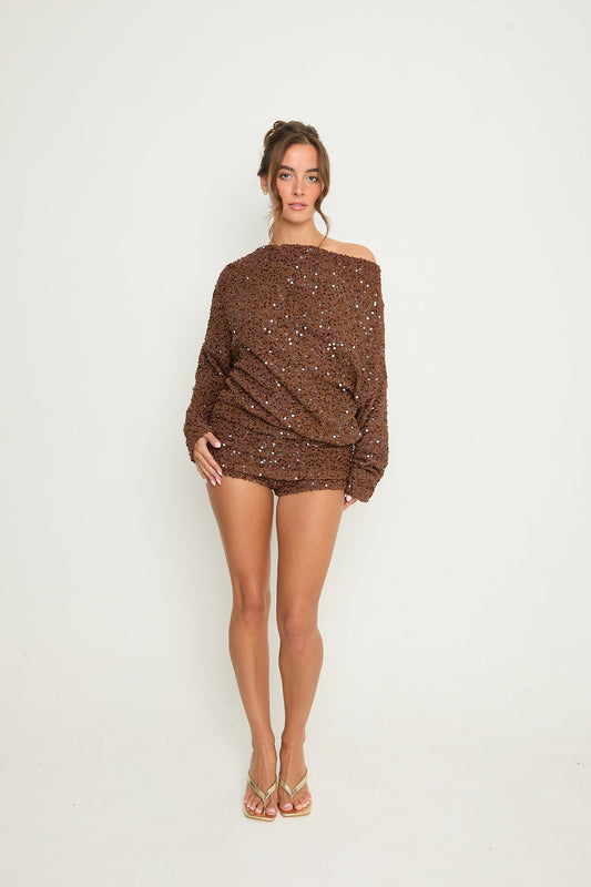 Lily Mini Ruched Shorts | Brown