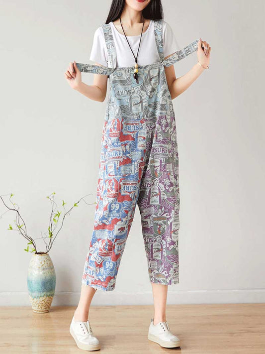 Surf Graphic Denim Dungarees with Adjustable Straps