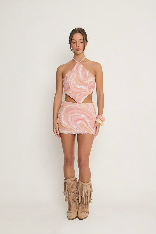 Polly Swirl Mini Skirt | Peach