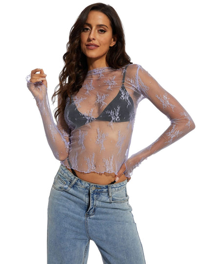 üòçWomen's Floral Lace Thumb Hole Sheer Tee