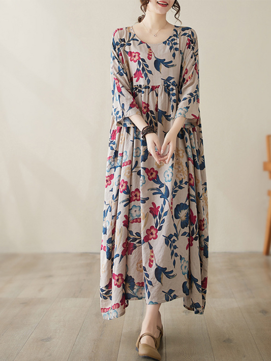 Chic Women's Flower Print Smock Dress with Pockets | Eva Trends