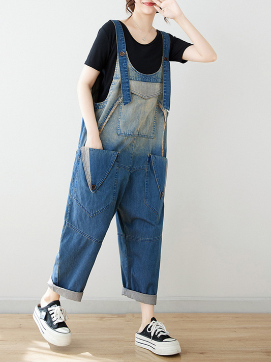 Stylish Women's Wide Leg Bib Denim Overalls - Eva Trends