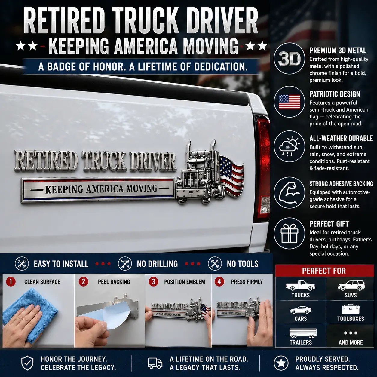 üöö Retired Truck Driver Car Emblem Badge