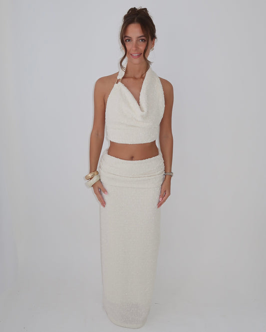 Ruched Waist Maxi Skirt | Cream