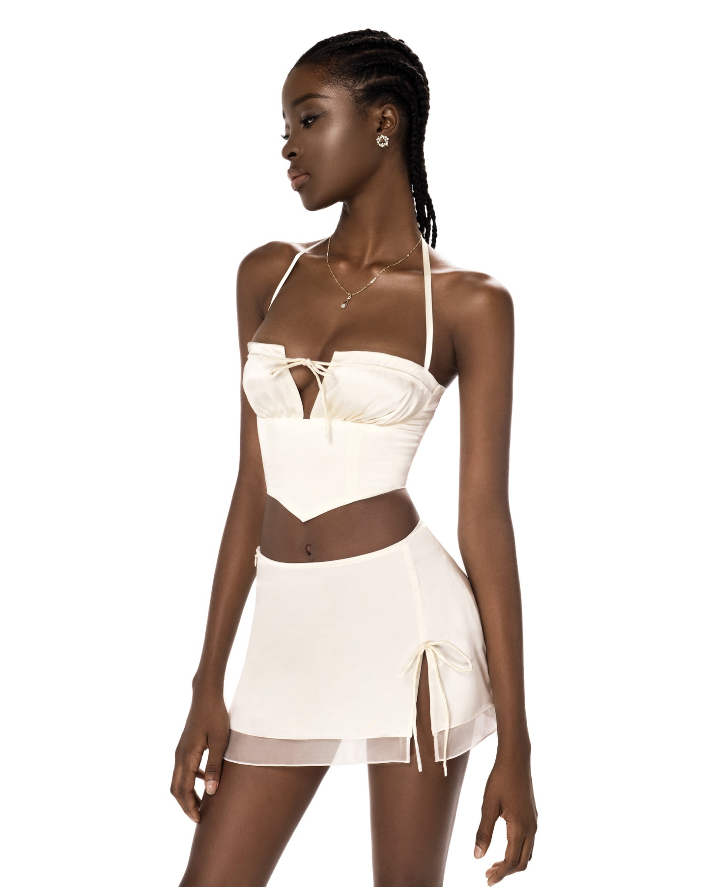 Aria Silk Satin Corset - Ivory
