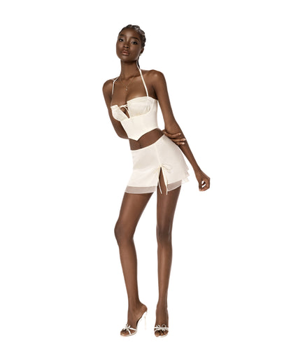 Aria Silk Satin Corset - Ivory