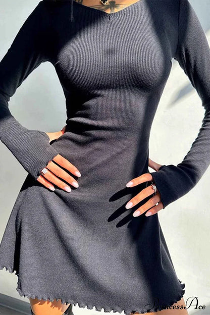 Back Strap Long Sleeve Mini Dress