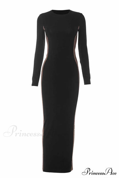 Crew Neck Long Sleeve Slit Midi Dress