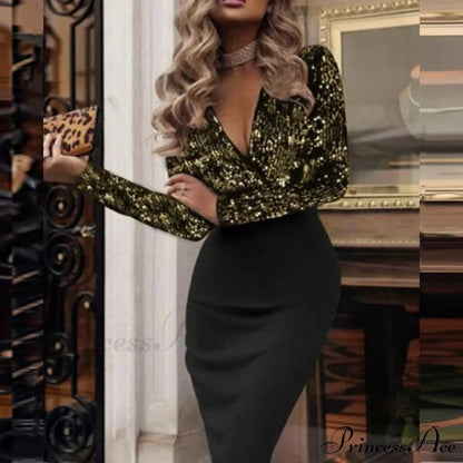 Elegant Wrap V Neck Skinny Club Party Dress