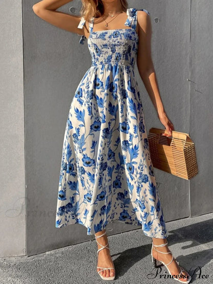 for Flowered Design Tiered Gown Smocked Women