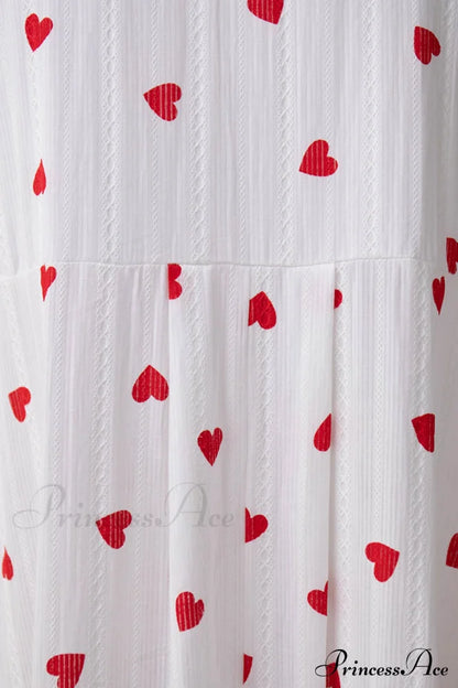 Heart Print Puff Sleeve Cotton Dress