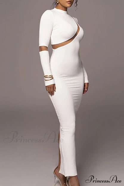 Irregular Slit Long Sleeve Dress