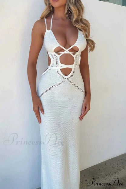 Lace Up Hollow Out Knitted Dress