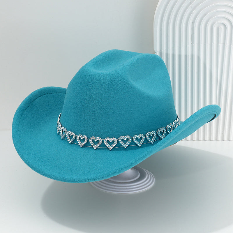 üëí Women's Rhinestone Heart Cowboy Hat Elegant French Jazz Fedora‚ù§Ô∏è