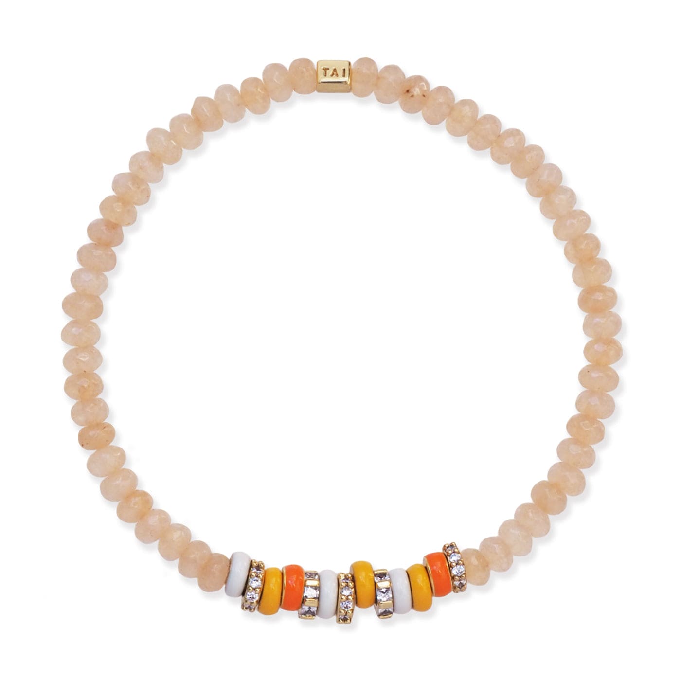 Semi-Precious Stretch Bracelet with Colored and CZ Rondelles