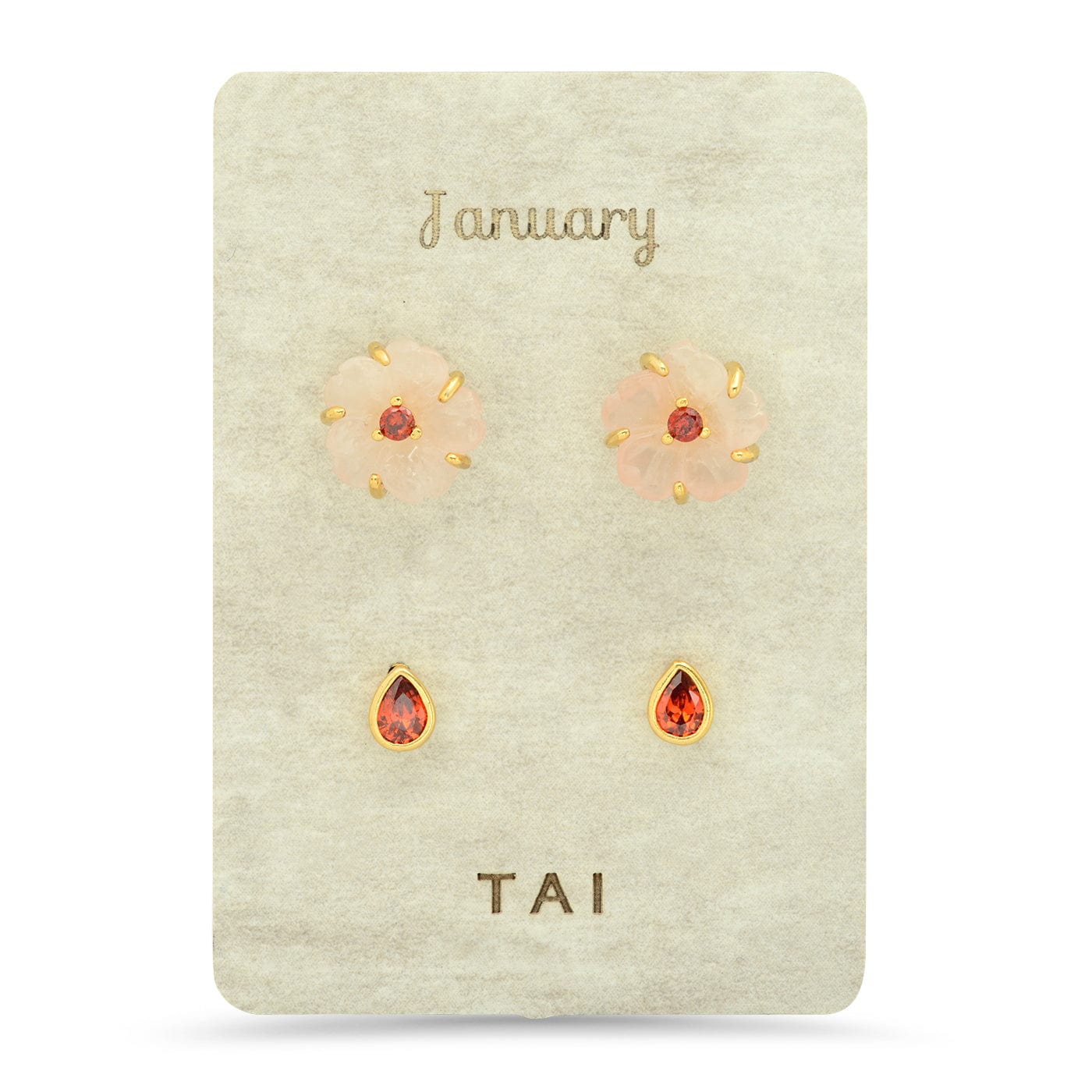 Rose Quartz Birthstone Earring Set