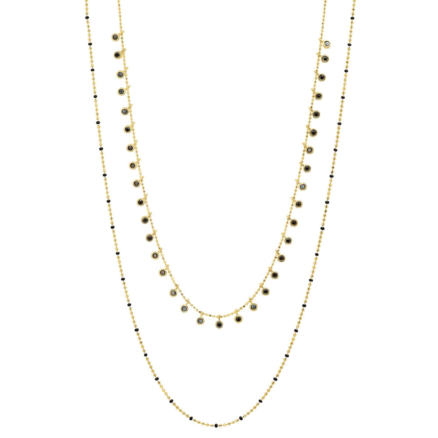 Double-Layered Ball Chain Necklace With CZ Accents