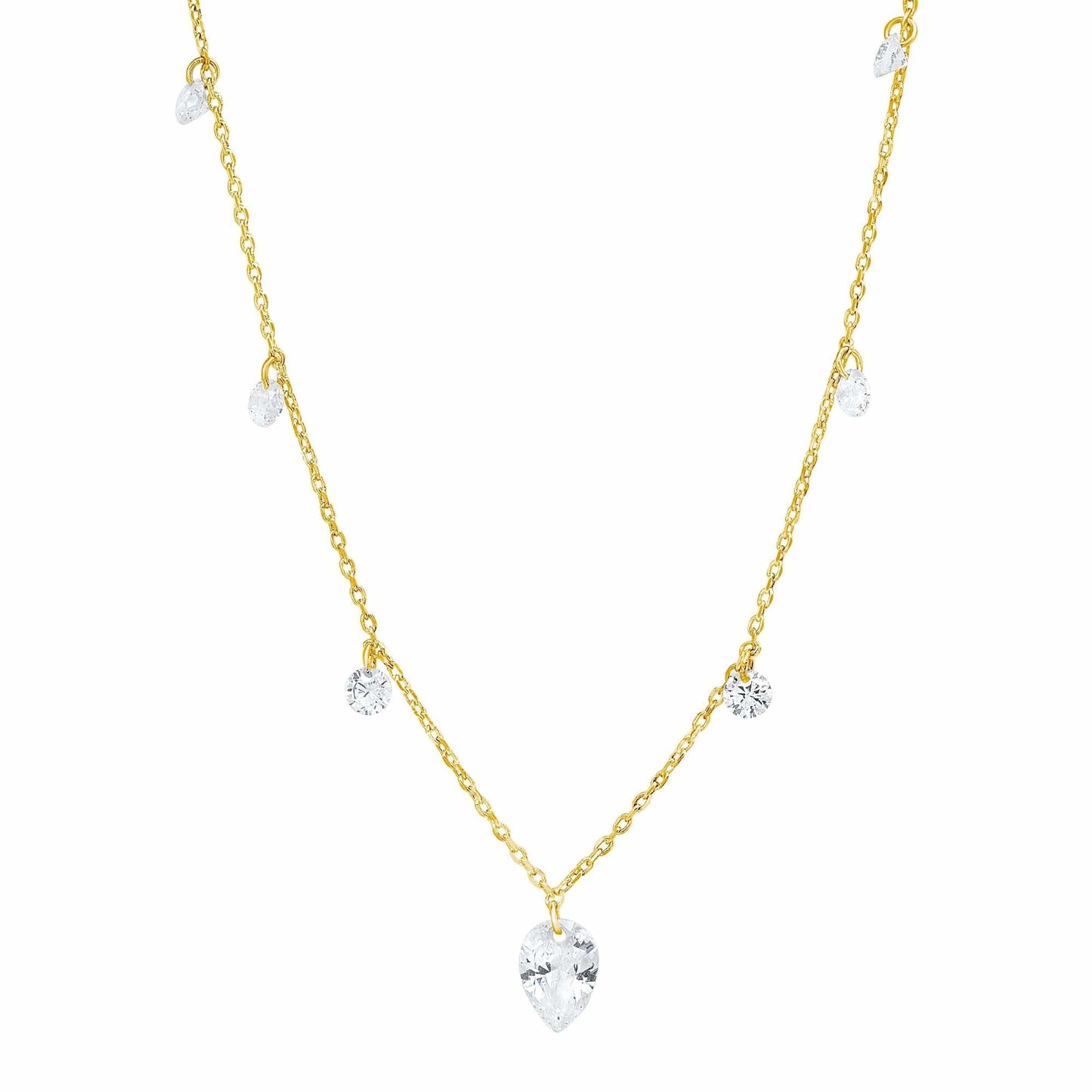 Pear CZ Charm Station Necklace