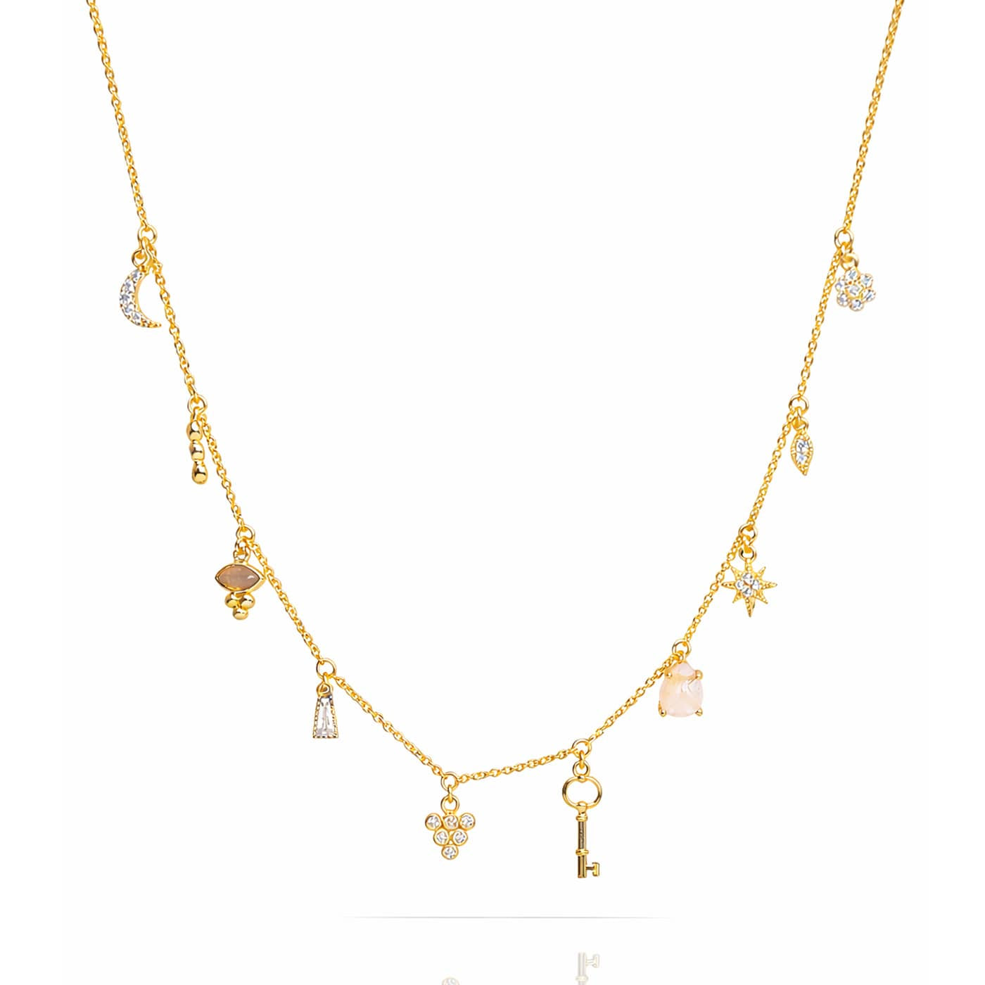 Gold Necklace With Stationed Charms