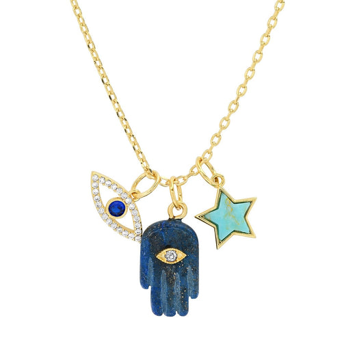 Lapis And Turquoise Charm Necklace