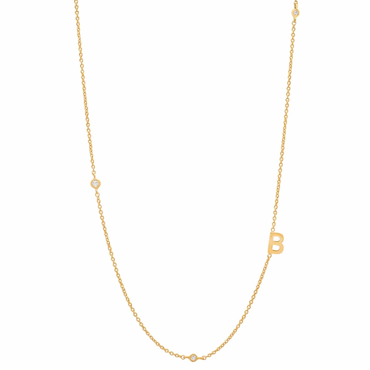 Sideways Initial Gold Necklace With CZ Accents