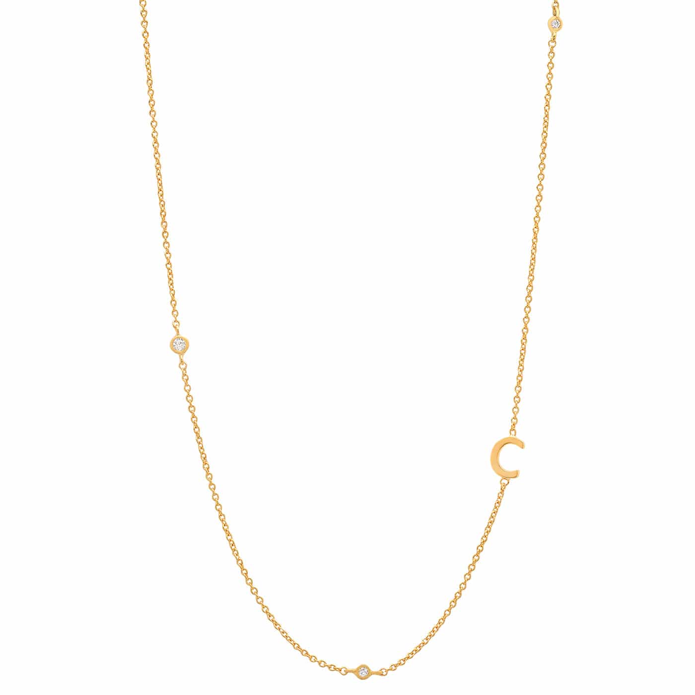 Sideways Initial Gold Necklace With CZ Accents