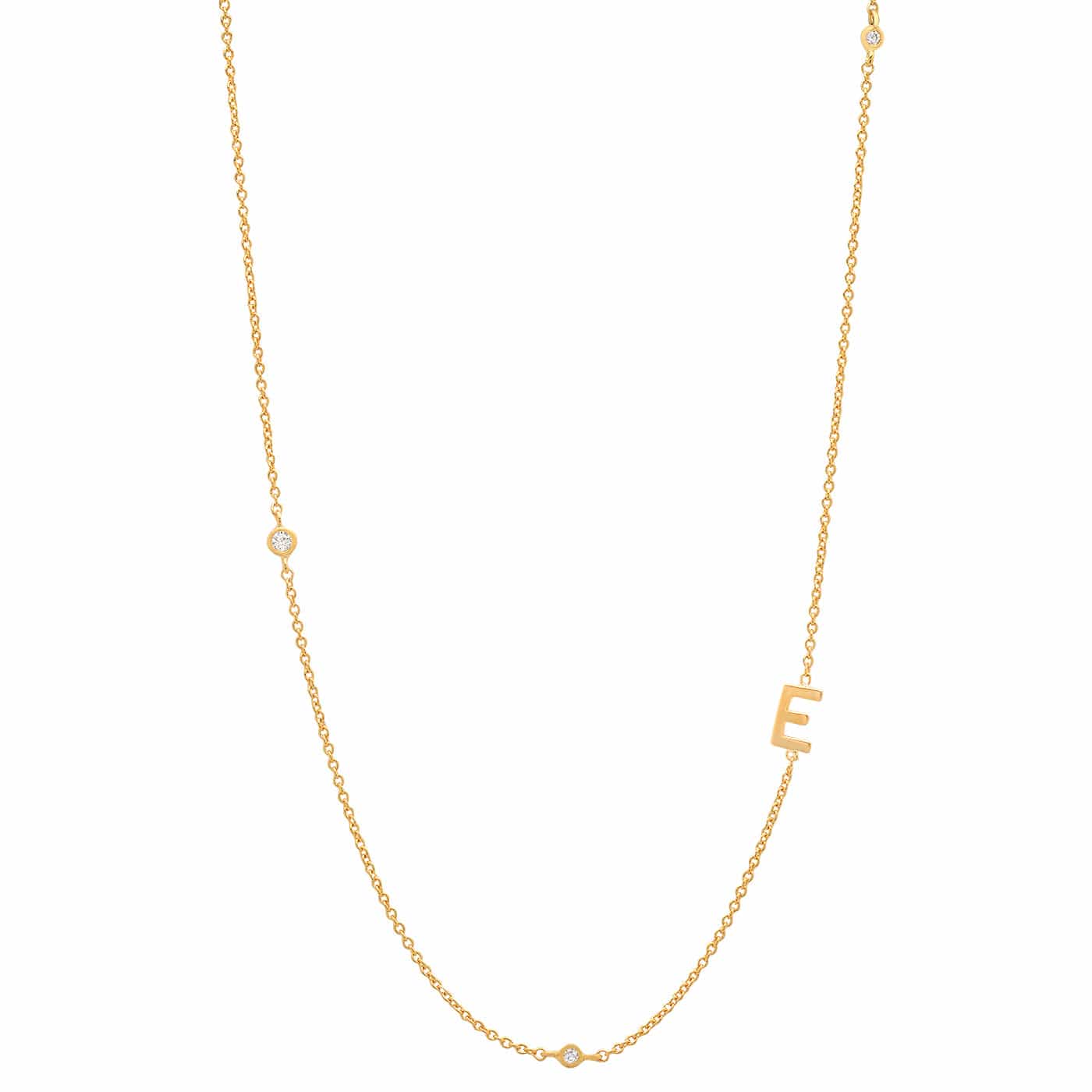 Sideways Initial Gold Necklace With CZ Accents