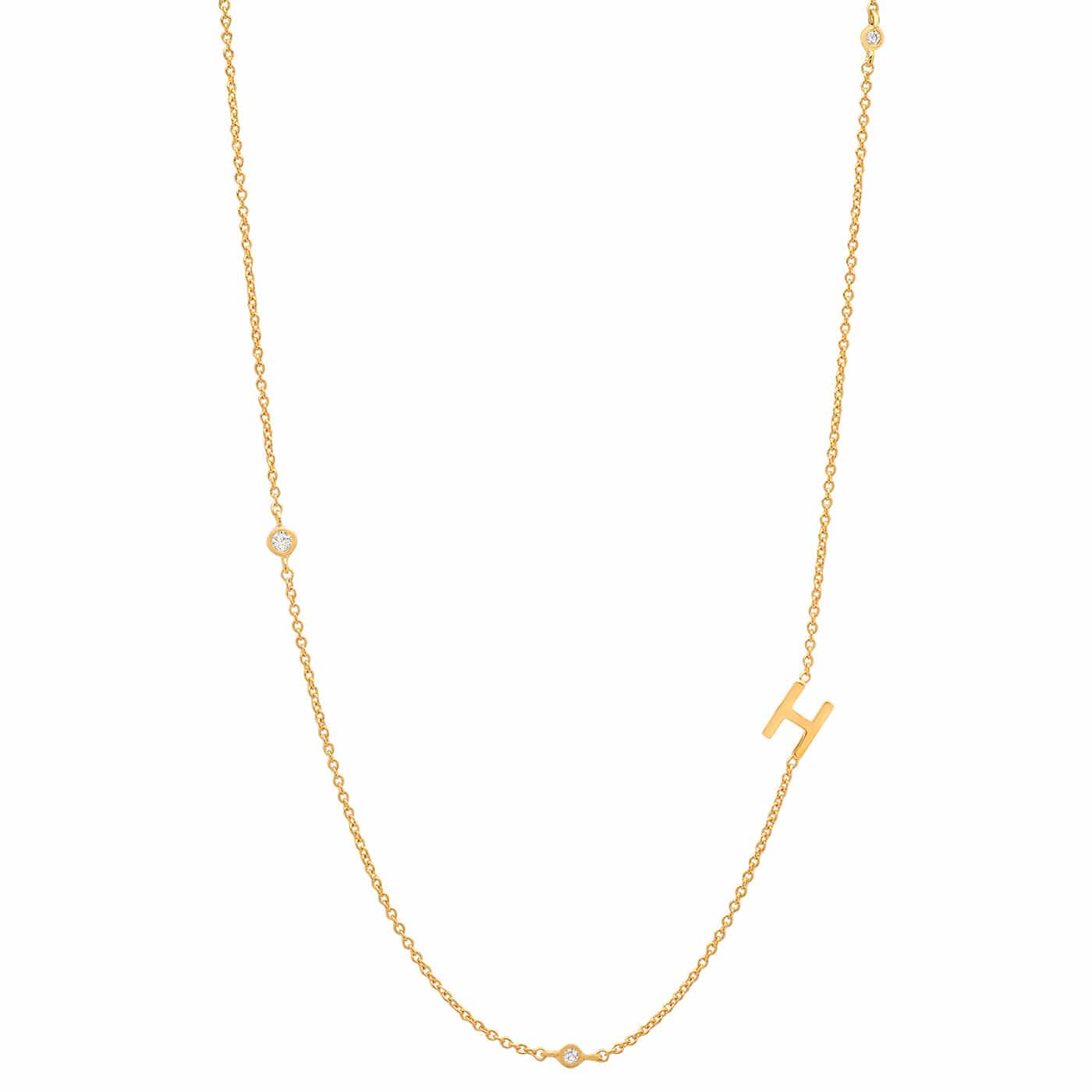 Sideways Initial Gold Necklace With CZ Accents