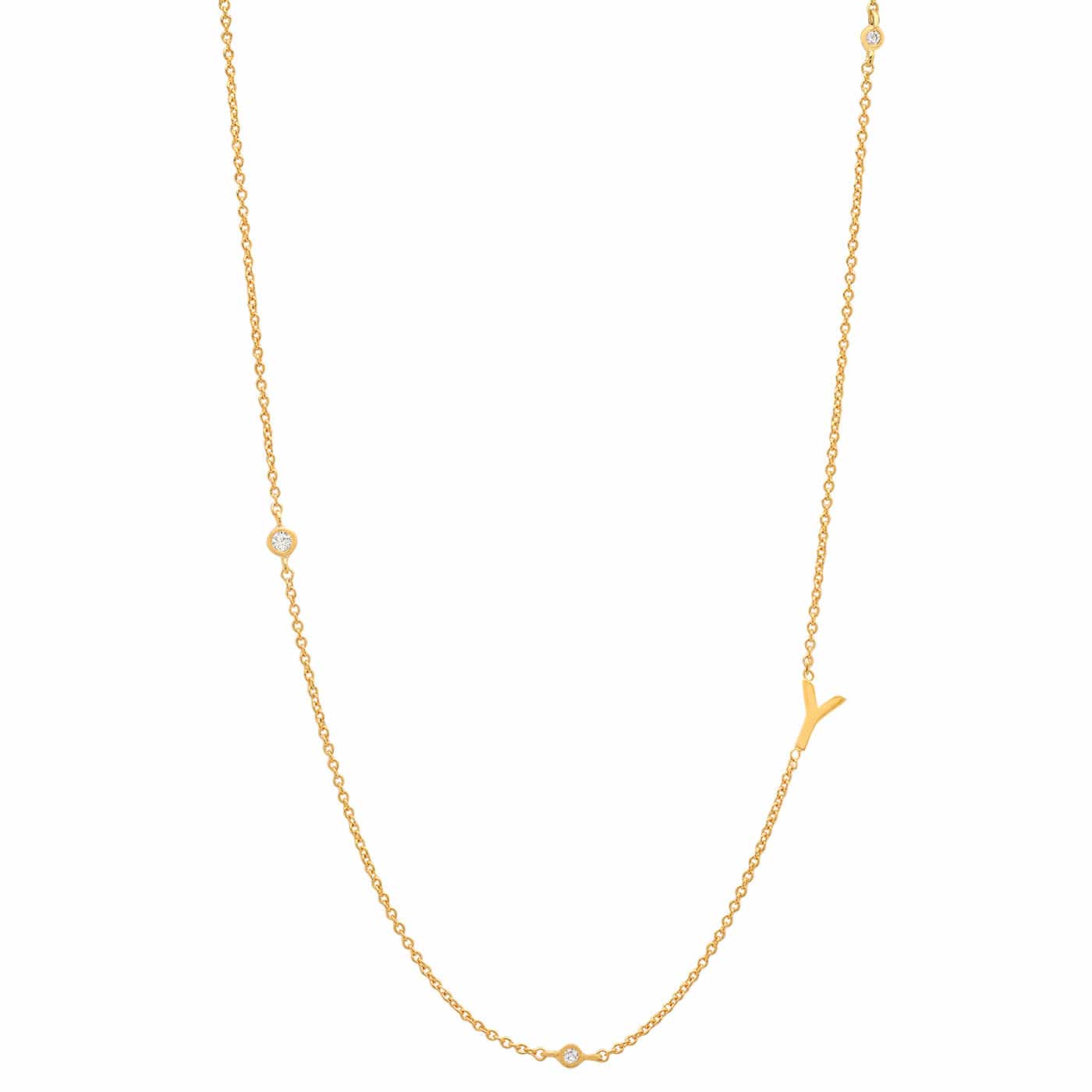 Sideways Initial Gold Necklace With CZ Accents