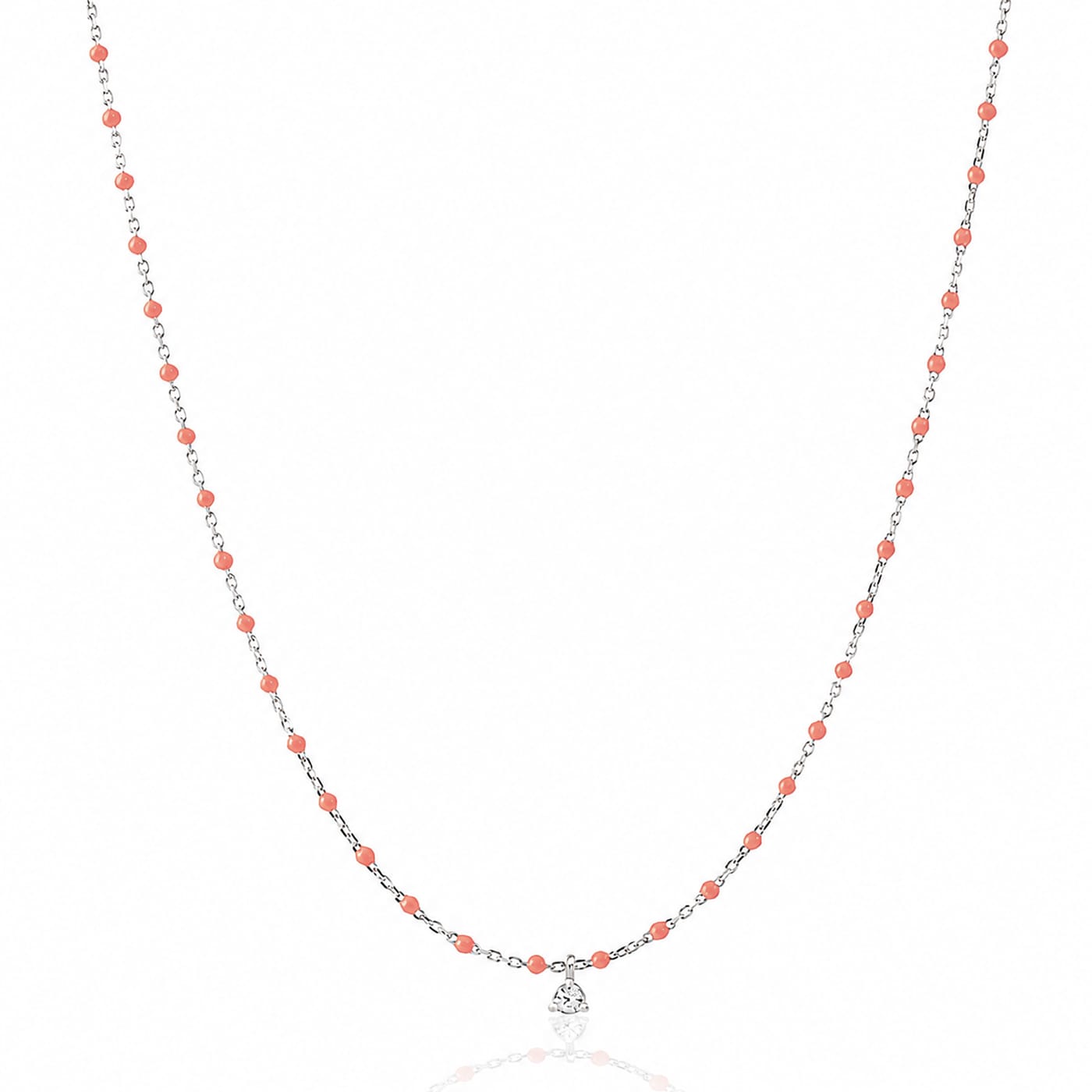 Sterling Silver Enamel Beaded Necklace With CZ